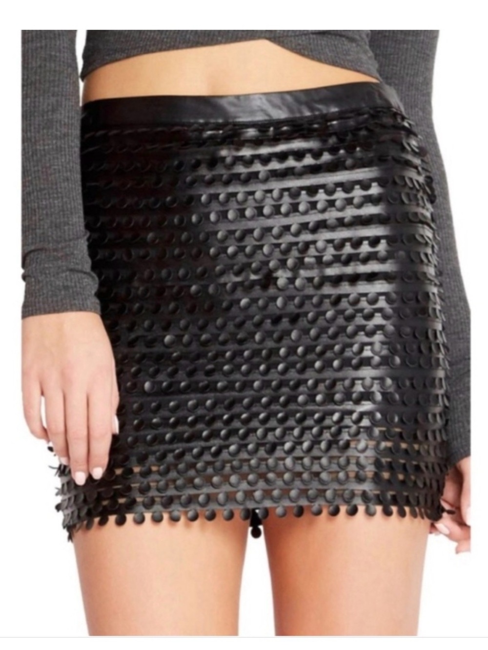 Soprano Black Textured Dot Mini Skirt